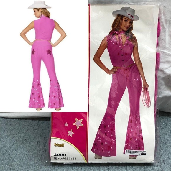 Barbie The Movie Western Barbie Costume Womens XL Pink Top Flared Pants Spirit - Picture 2 of 6